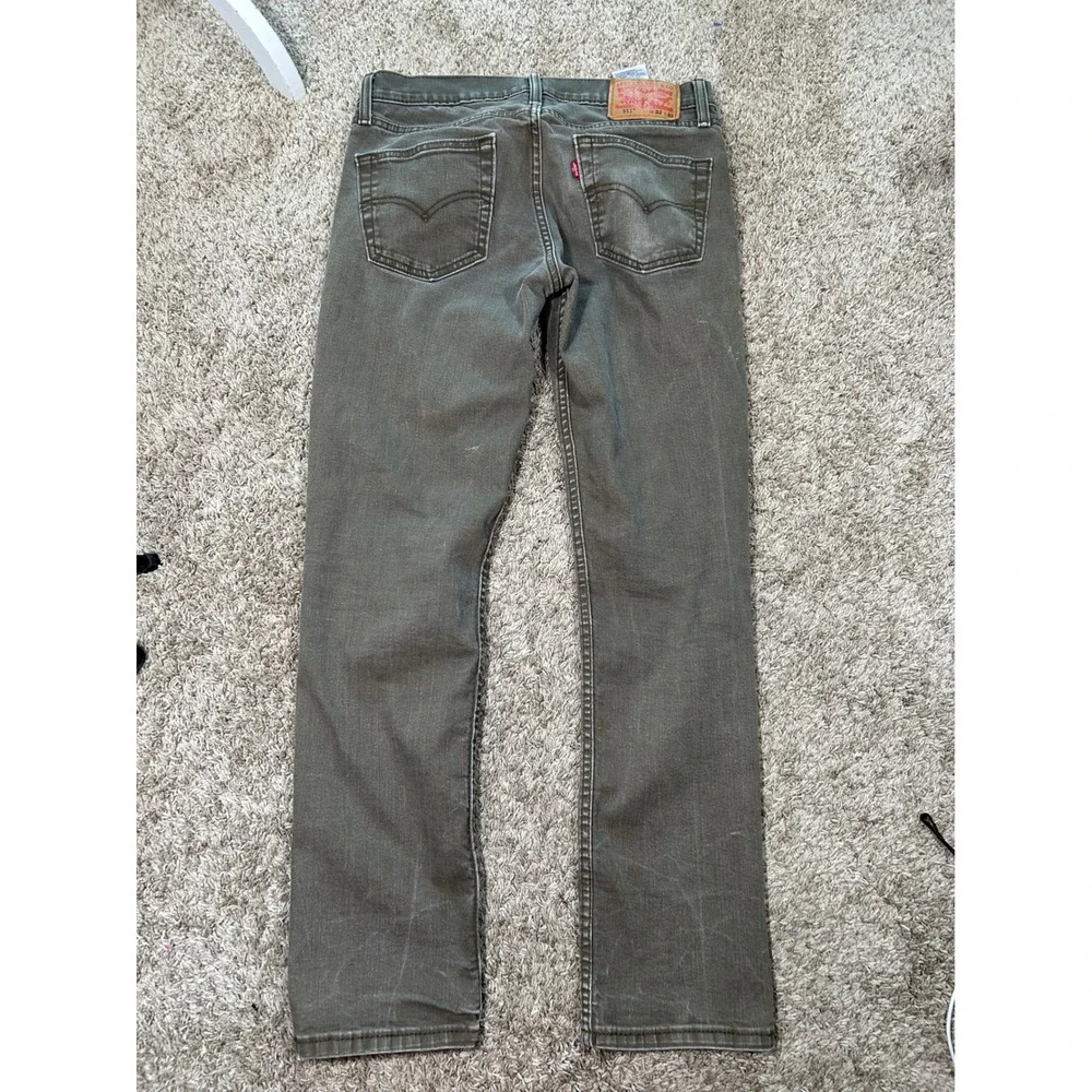 Levis 511 Slim Fit Jeans 32x32 Olive Green Faded Denim Pants Distress Workwear